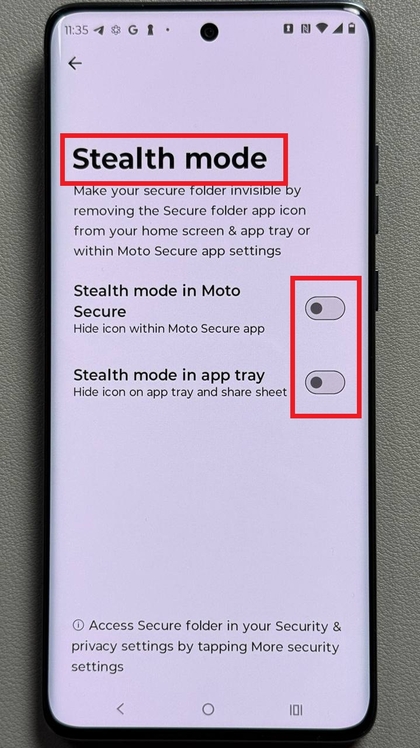 Stealth-modusopties voor Veilige map