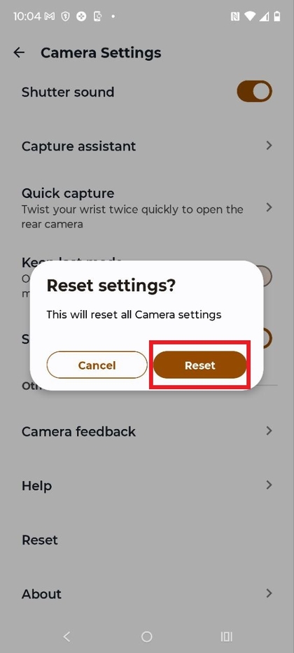 Bevestigen van het resetten van de camera-instellingen op Motorola EDGE 60 Fusion