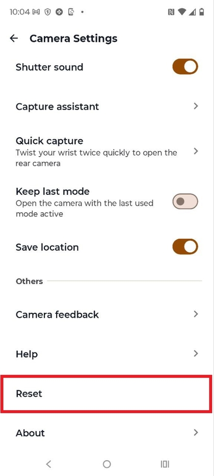Navigeren naar Reset-optie in Camera-instellingen