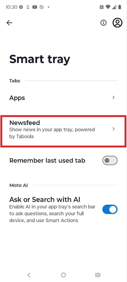 Smart tray-opties voor nieuwsfeed