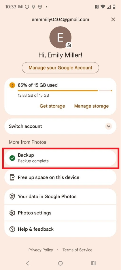 Google Photos Cloud Backup-functie