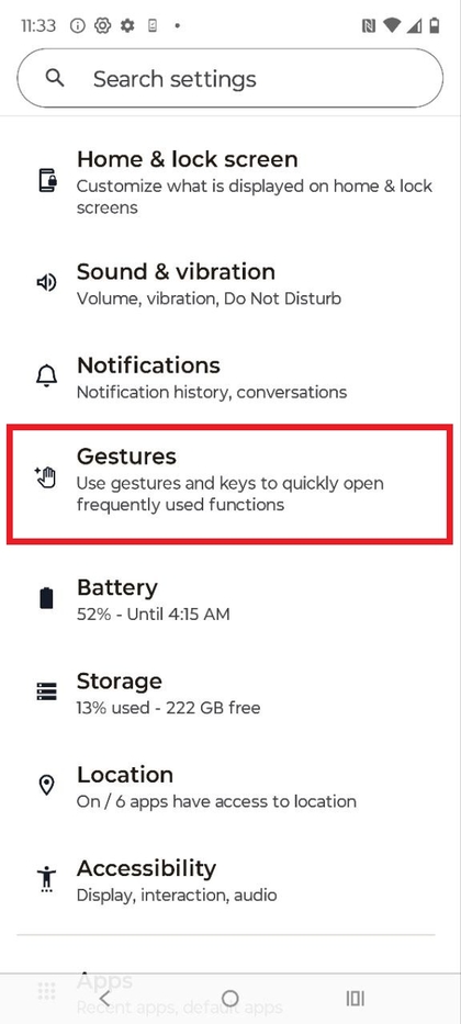 Impostazioni dei gesti di Motorola EDGE 60 Fusion