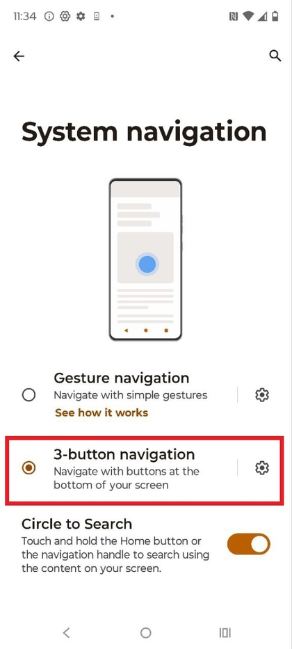 Opzione di navigazione a tre pulsanti di Motorola EDGE 60 Fusion