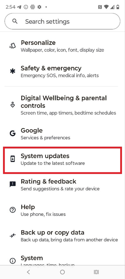 Tabblad Updates op Motorola EDGE 60 Fusion