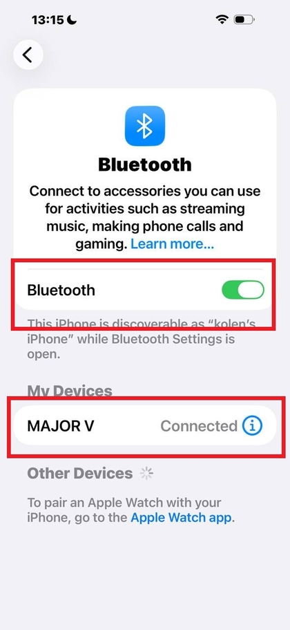 Confirm pairing in the Bluetooth settings