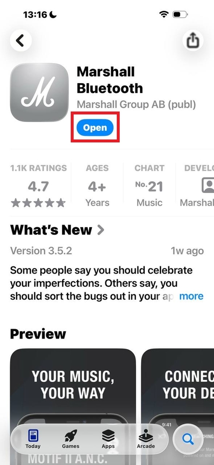 Marshall Bluetooth application icon on smartphone screen