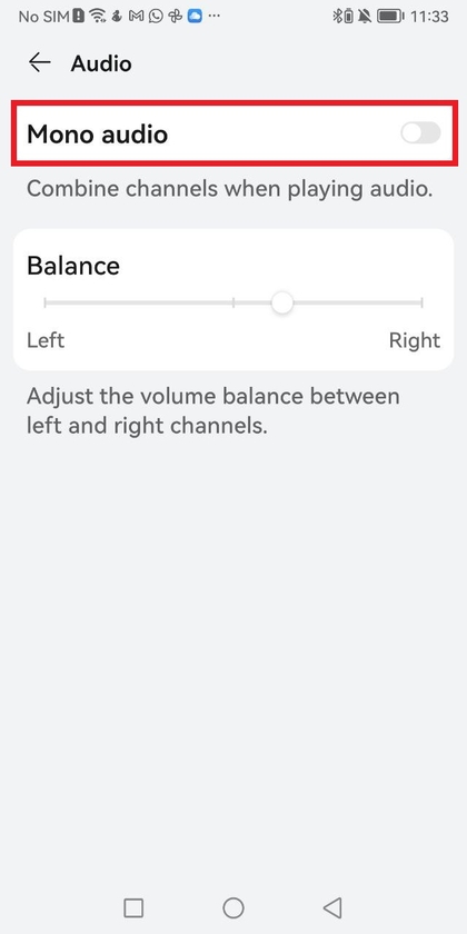 Mono audio disabled on Android settings