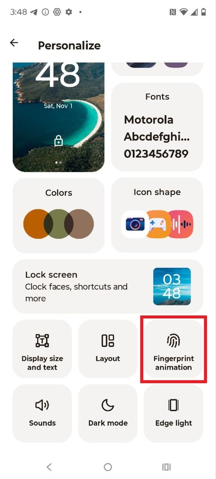 Optie voor vingerafdruk-animatie selecteren