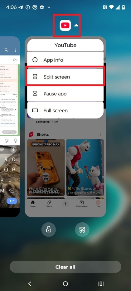 YouTube-app openen voor gesplitst scherm