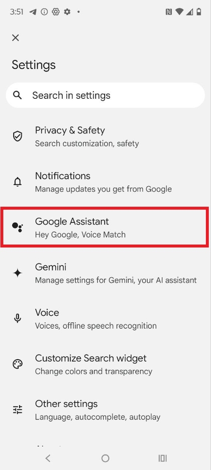 Google Assistant settings on Motorola EDGE 60 Fusion