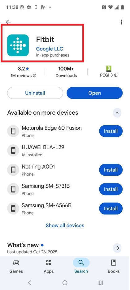 Google Play Store page for Fitbit app