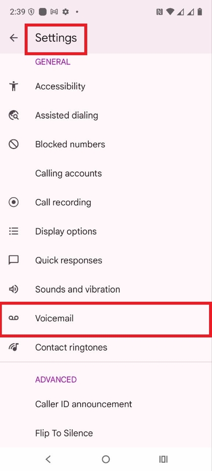 Menu met voicemailinstellingen op Motorola EDGE 60 Fusion