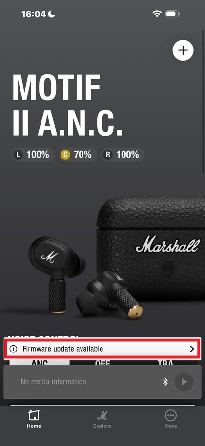 Settings menu in Marshall Bluetooth app