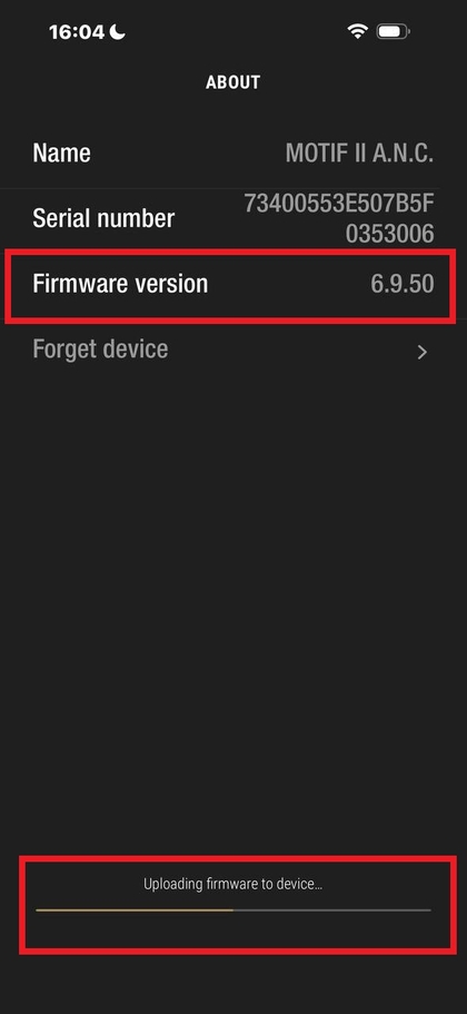 Software update option in Marshall app