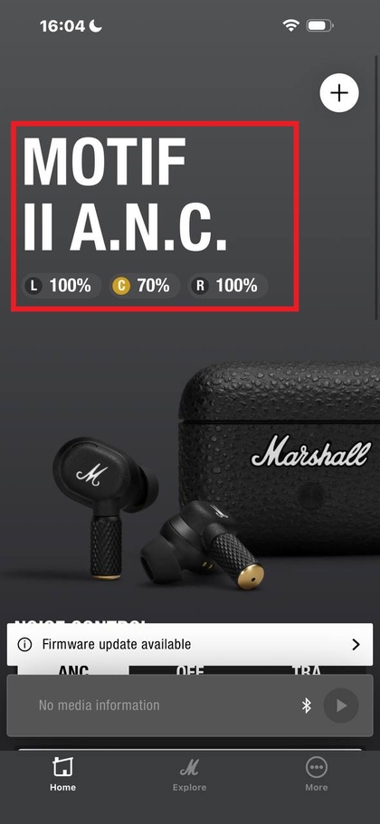 Screenshot of the Marshall Bluetooth App interface showing customization options