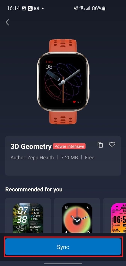 T&eacute;l&eacute;chargement d'un cadran de montre dans l'application Zepp