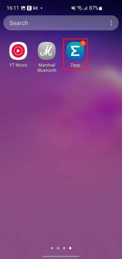 Ouverture de l'application Zepp sur le t&eacute;l&eacute;phone