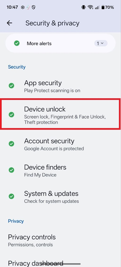 Device Unlock menu on OnePlus 13R 5G