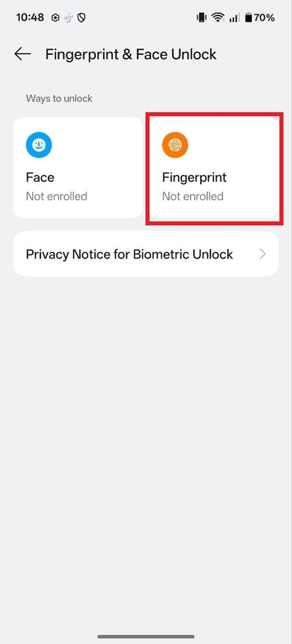 Fingerprint selection on OnePlus 13R 5G