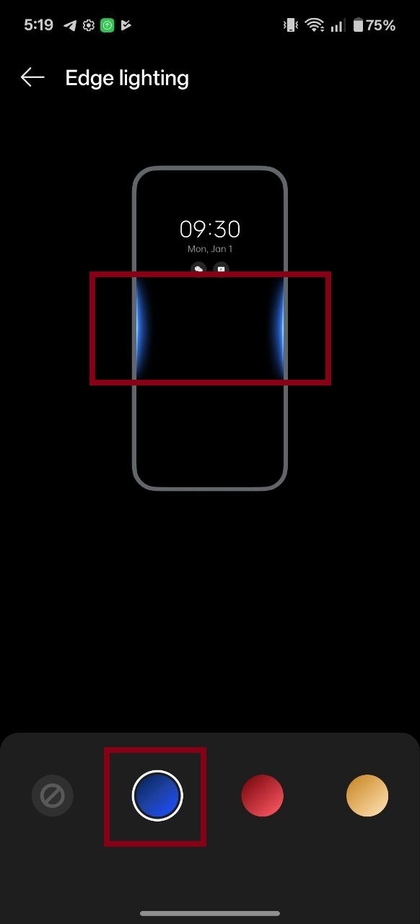 Vorschau der blauen Edge-Beleuchtung