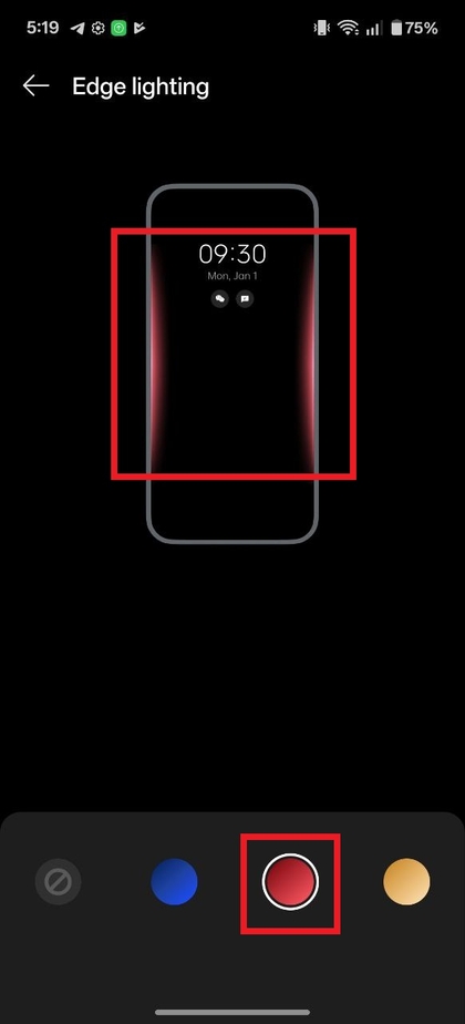 Vorschau der roten Edge-Beleuchtung