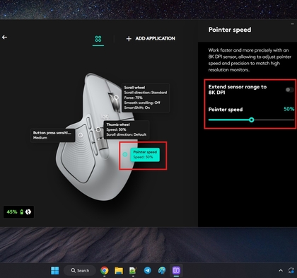 Pas DPI-instellingen aan in Logitech Options+