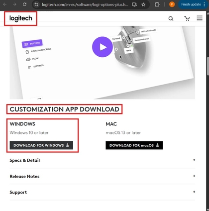 Download Logitech Options+-applicatie van de website