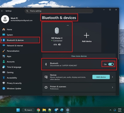 Bluetooth-instellingsscherm van een apparaat met beschikbare apparaten