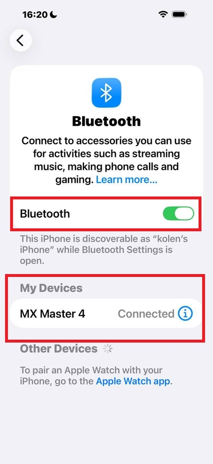 Logitech MX Master 4-muis met apparaat schakelknop