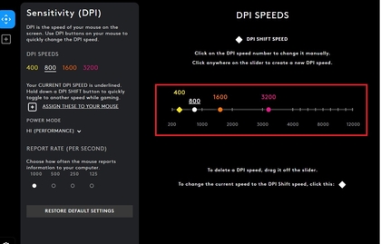 Param&egrave;tres de sensibilit&eacute; DPI dans Logitech G Hub