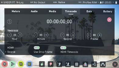 V&aacute;lassza a Timecode > Source > HDMI lehetős&eacute;get a Ninja V-n