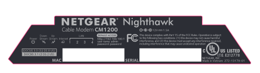 Cable Modem Label NETGEAR Nighthawk CM1200 Modem Manual | ManualsLib