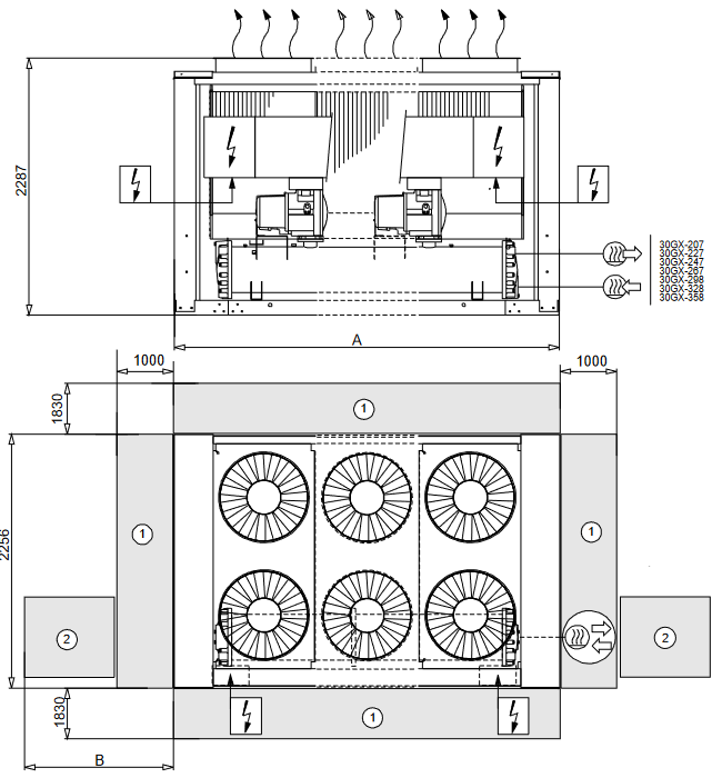 DIMENSIUNI, DISTANȚE, DISTRIBUȚIA GREUTĂȚII - 30GX 207-358