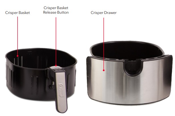 Vis&atilde;o geral do Detalhe da Cesta Crisper e Gaveta