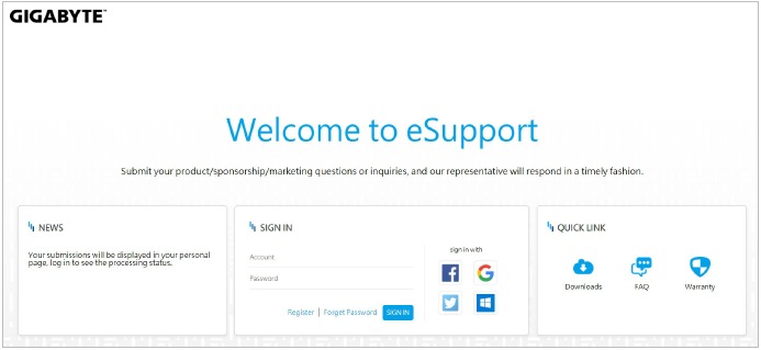 A GIGABYTE eSupport haszn&aacute;lata