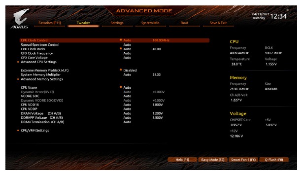 &Epsilon;&iota;&kappa;ό&nu;&alpha; &tau;&eta;&sigmaf; &kappa;&alpha;&rho;&tau;έ&lambda;&alpha;&sigmaf; Tweaker &sigma;&tau;&omicron; BIOS