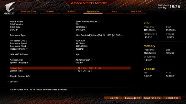 BIOS Setup - System Info