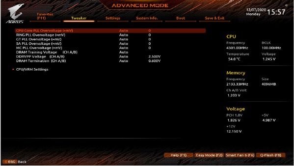 Setări avansate de tensiune