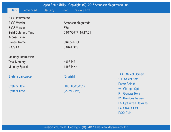 Configura&ccedil;&atilde;o do BIOS - Principal