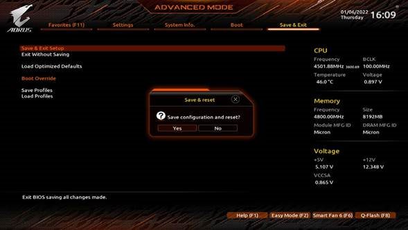 Shranjevanje nastavitev BIOS in izhod