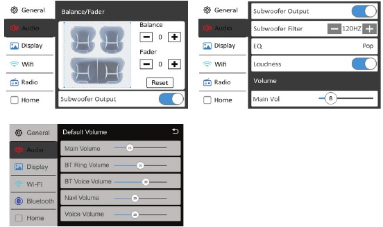 Menus de ajuste de &aacute;udio