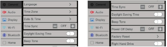 Menu de defini&ccedil;&otilde;es do funcionamento geral