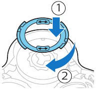Vuelva a colocar los anillos de retenci&oacute;n en los cabezales de afeitado y g&iacute;relos en el sentido de las agujas del reloj para volver a fijarlos.