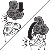 Inserte la bisagra del soporte del cabezal de afeitado en la ranura de la parte superior de la unidad de afeitado y cierre la unidad de afeitado