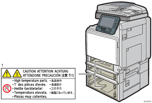 Položaji naljepnica UPOZORENJE na tipu 1 - Ladica za papir