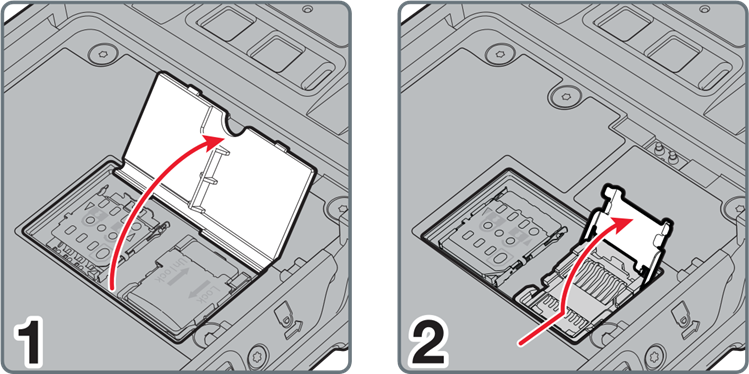 microSD kortelės įdėjimas - 1 žingsnis