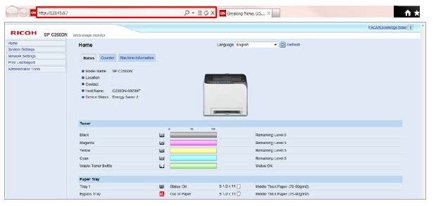 Web Image Monitor - 1. korak