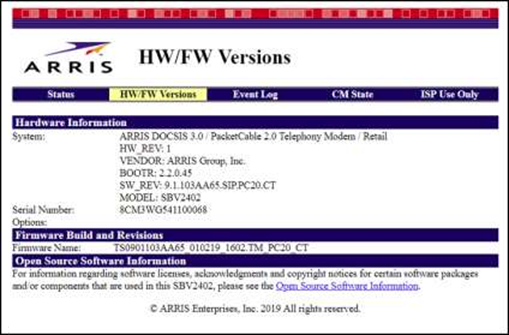 Obrazovka Verze HW/FW