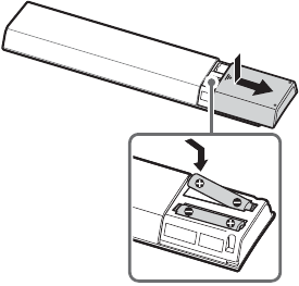 Illustrasjon som viser hvordan du setter batterier i fjernkontrollen