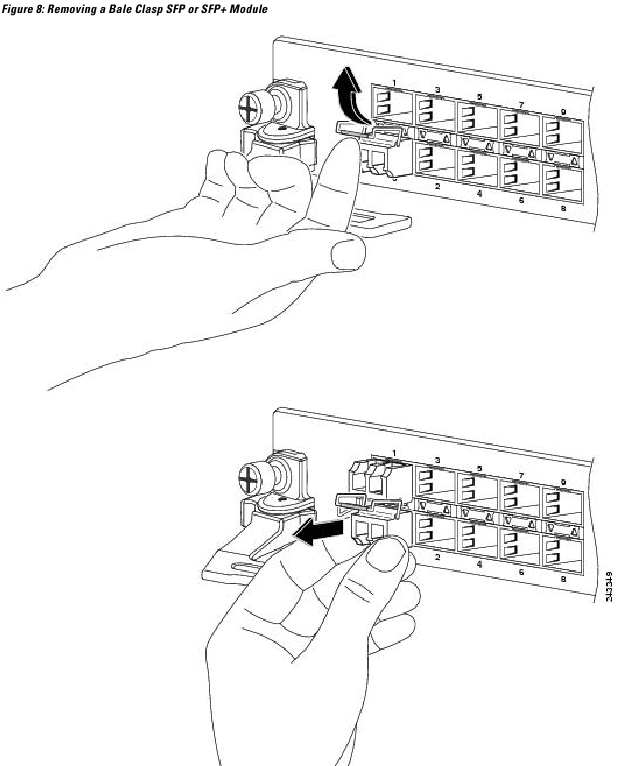Extracci&oacute;n de un m&oacute;dulo SFP o SFP+ con cierre de gancho